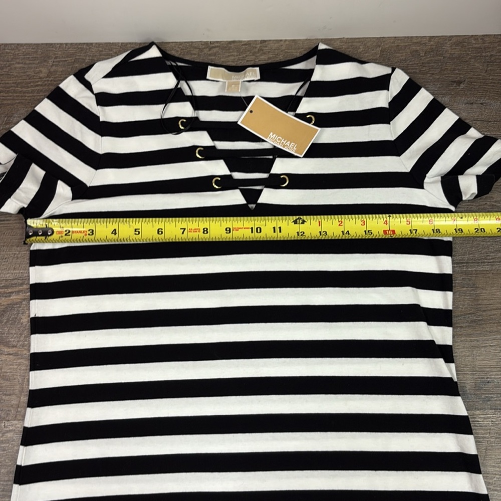NEW Michael Kors Short Sleeve Lace Detailed Neckline Striped Dress Size Small - Picture 7 of 10